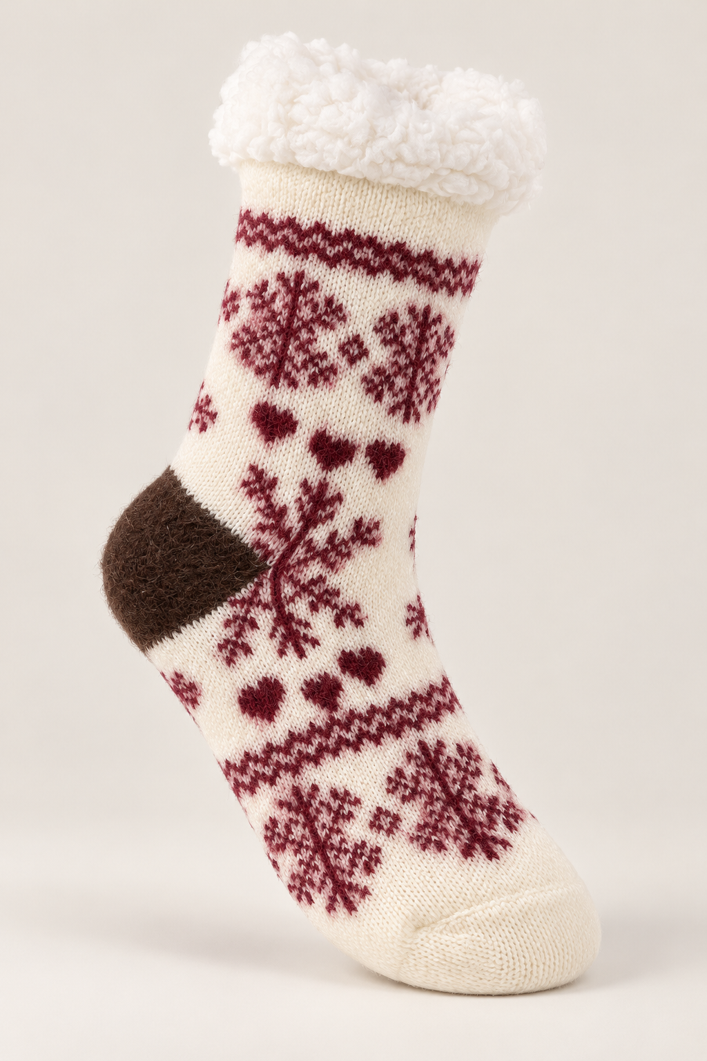 Women’s Cozy Fleece-Lined Christmas Winter Socks – Snowflake & Heart Pattern