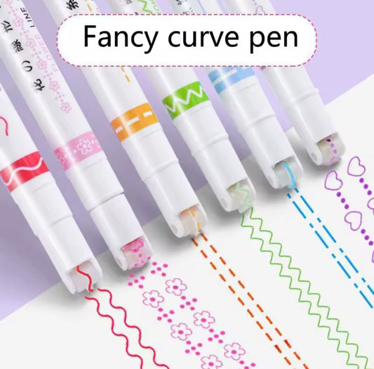 6Pcs Funny Line Pattern Outline Marker Pen Hand Copy Account Multi-colored Curve Pen Quick Dry Mark Notes Painting Highlighter