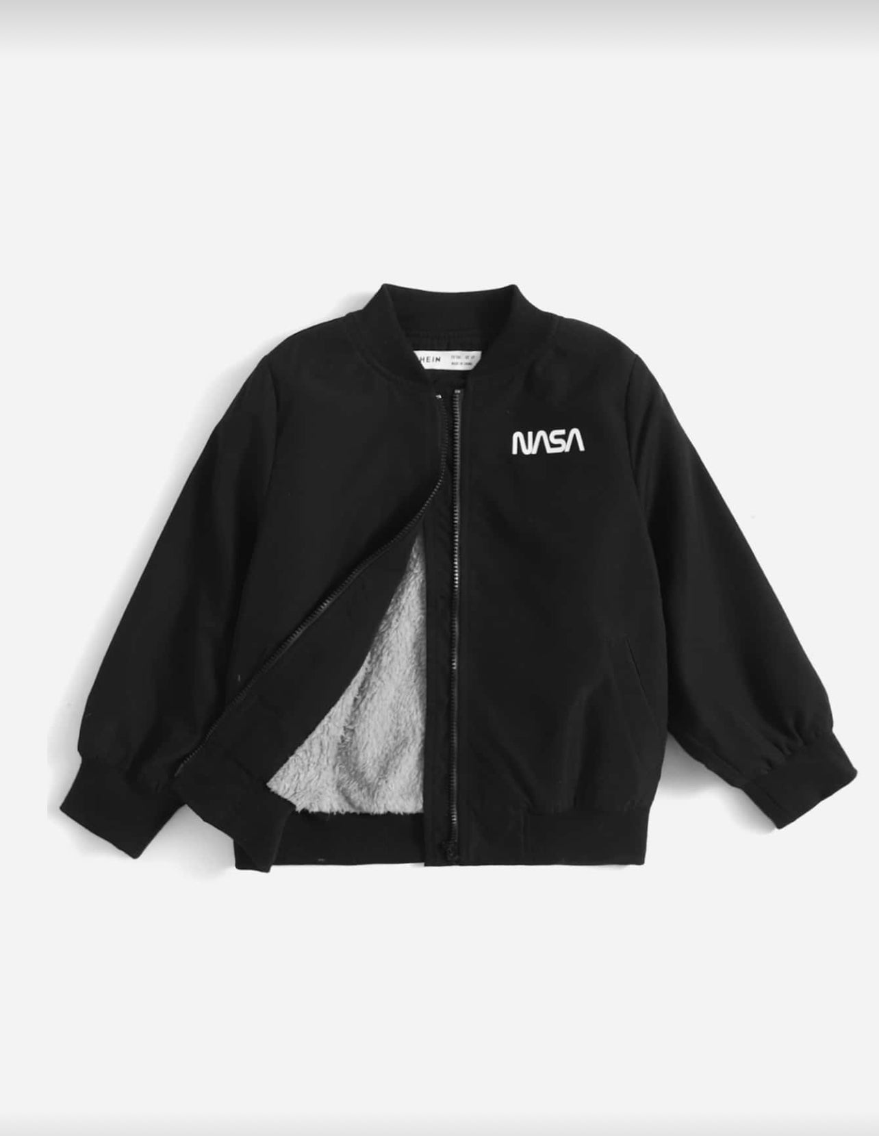 SHEIN Toddler Boys Letter Graphic Teddy Lined Bomber Jacket - 5Y