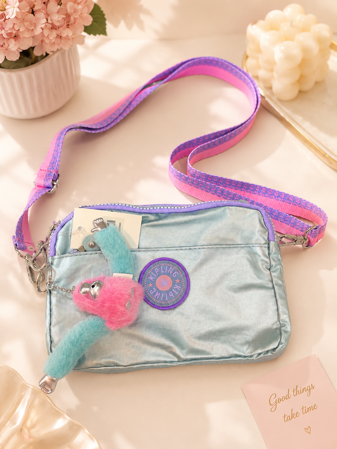 Metallic Crossbody Bag with 4 Zipper Compa