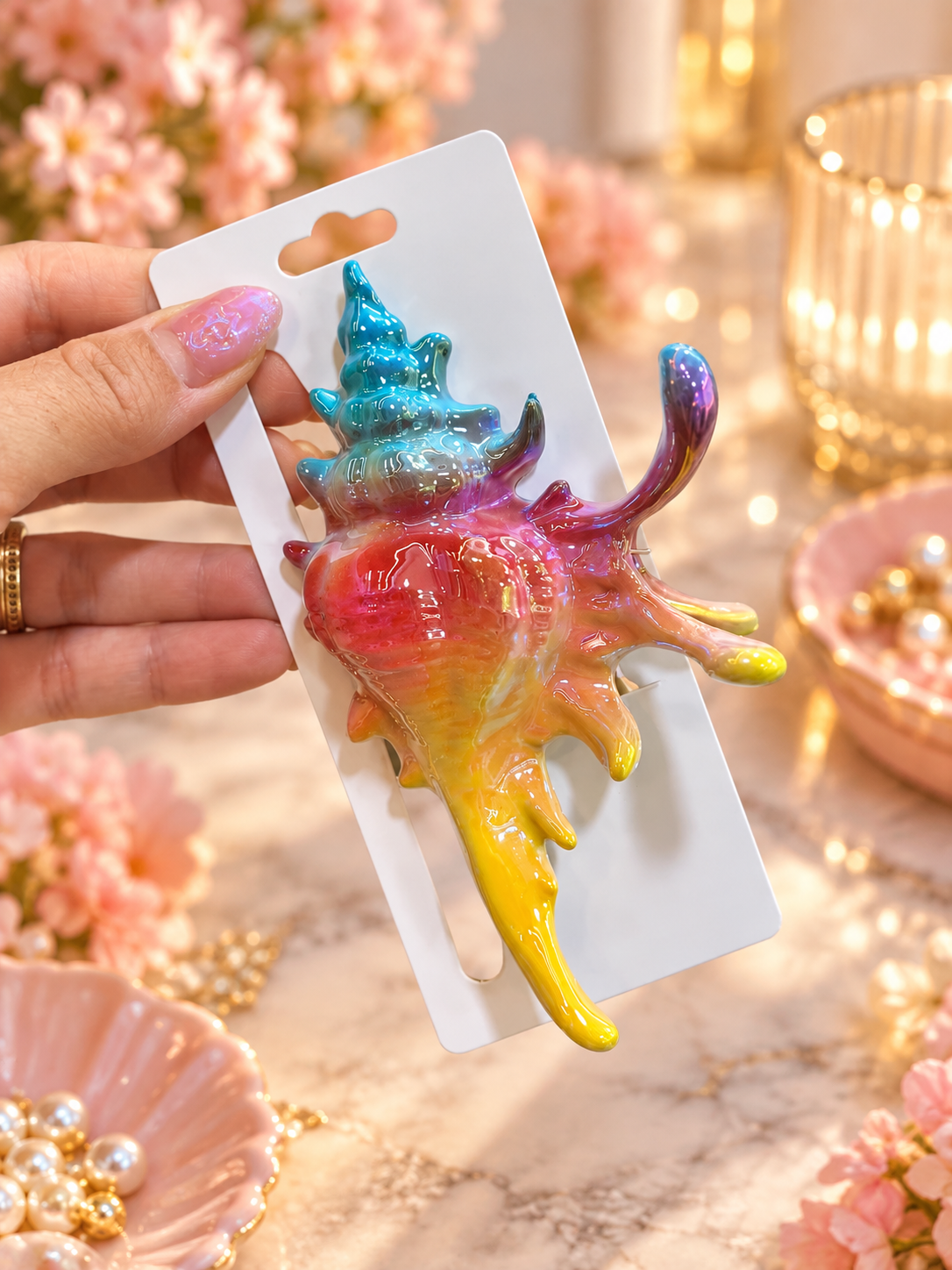 Iridescent Seashell Hair Clip – Colorful Statement Hair Accessory
