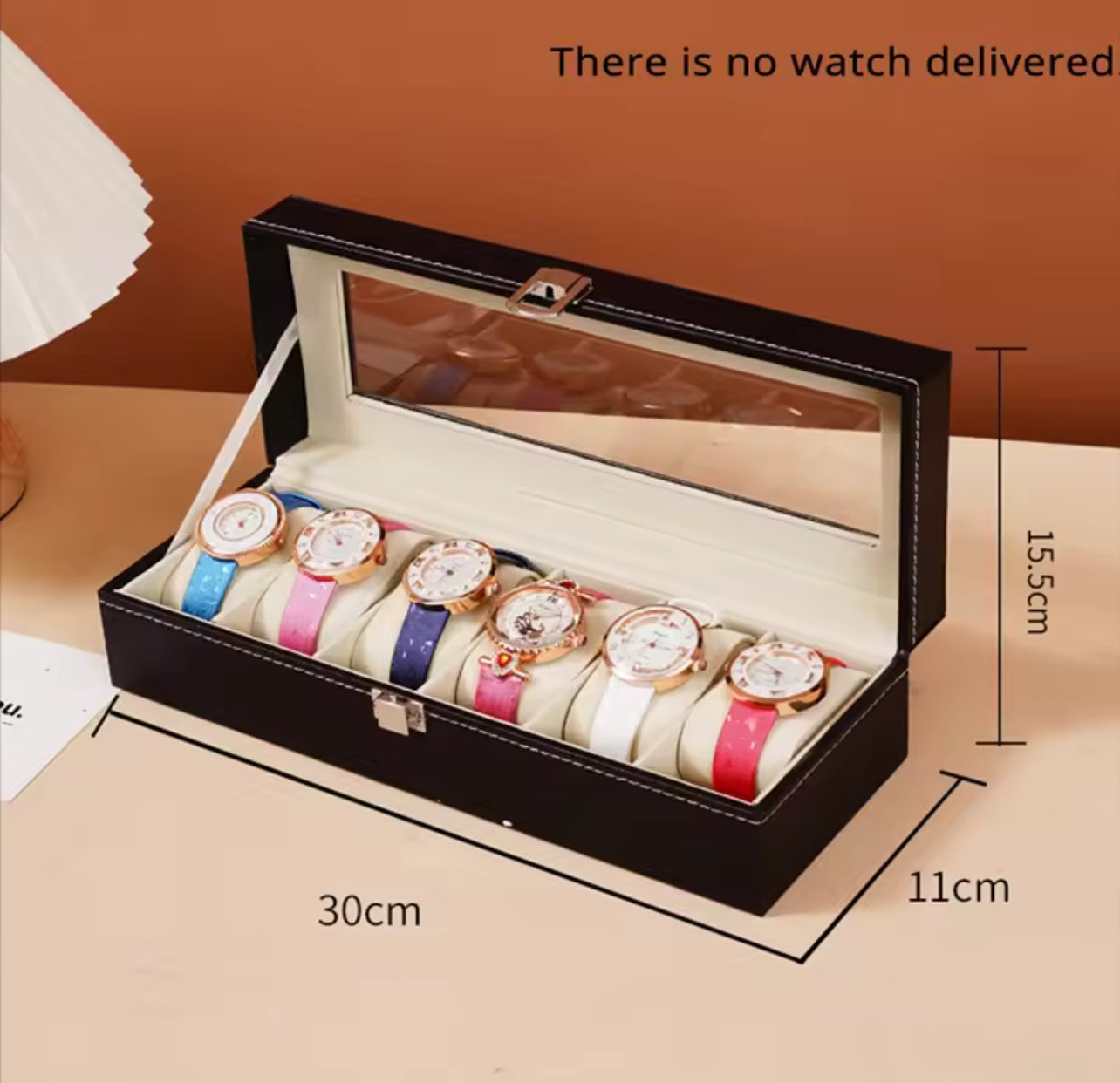 WellZone Classic 6 Positions Watch Box With Transparent Glass Top PU Leather Six Slots Watch Storage Case For Holiday Gift