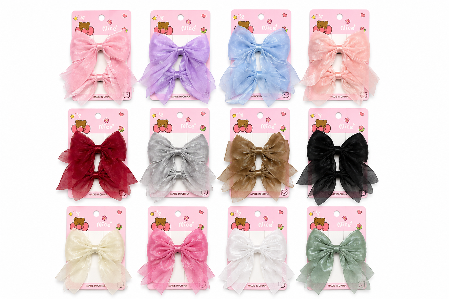 2pcs Organza Hair Bow Clips