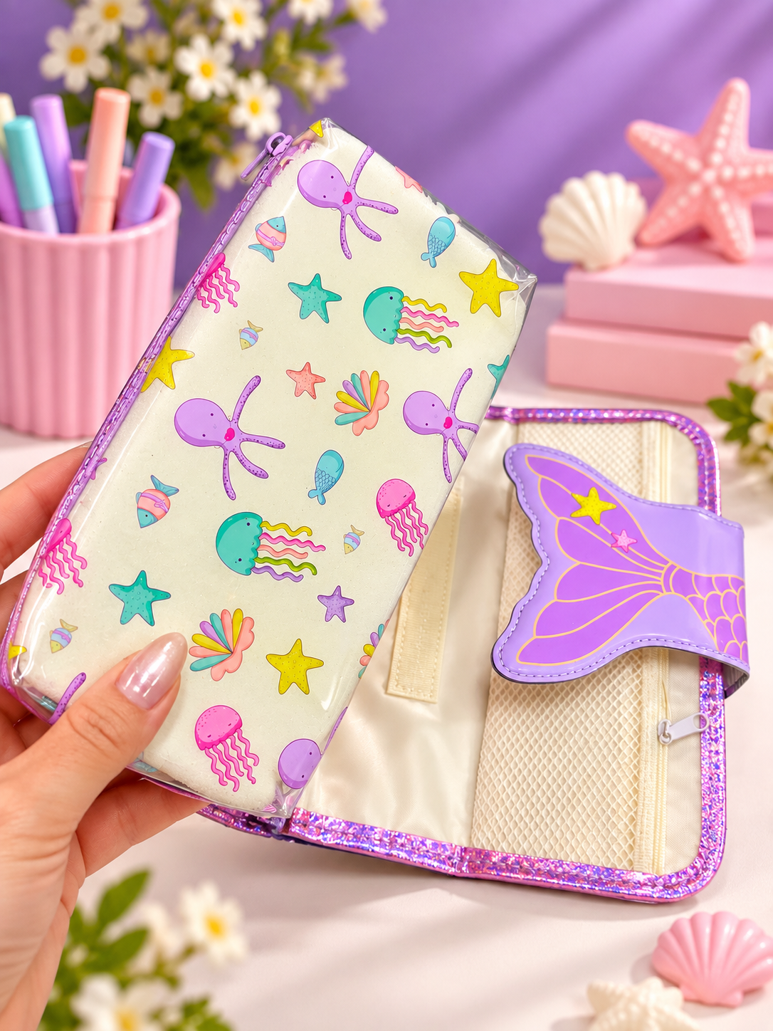 Kids’ Glitter Pencil Case – Mermaid, Butterfly & Football Designs