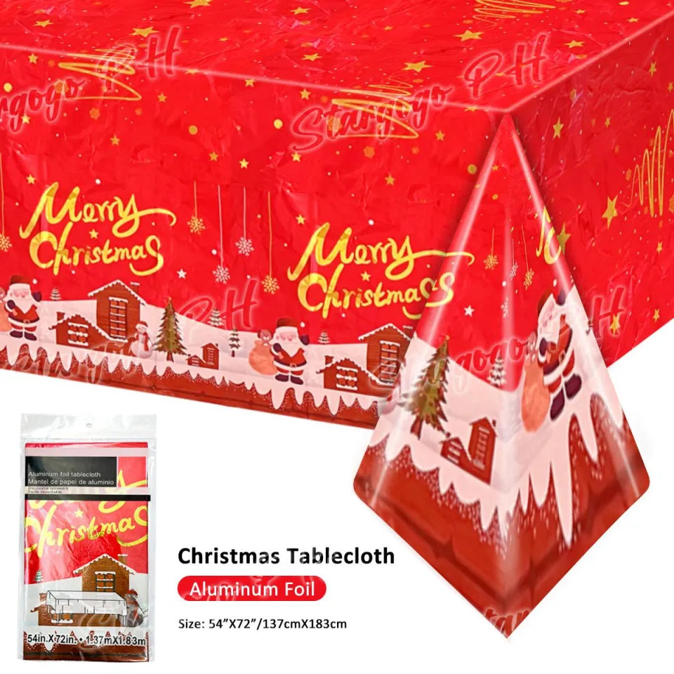 Tablecloth Waterproof For Christmas Party Backdrop Decorations Ornaments Disposable Aluminum Foil Table rectangle cover 1.37m*1.83m