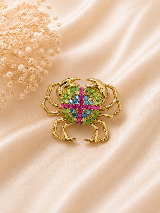 Golden Crystal Crab Brooch