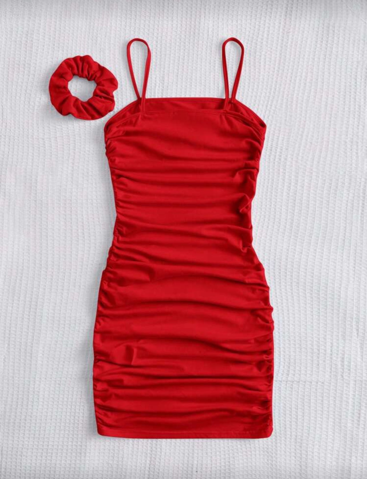 SHEIN Young Girl Pleated Spaghetti Strap Dress (1 Hair Tie Included) - 7Y