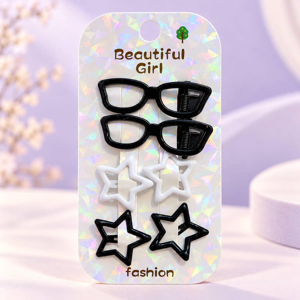 6Pcs Kids’ Hair Clips Set – Glasses & Star Designs