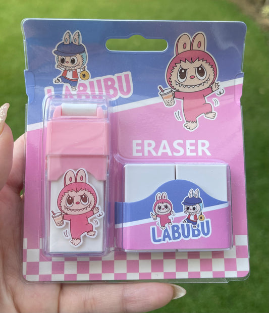 Labubu Cartoon Push-Pull Rolling Eraser Set New Detachable Eraser with Clean Chip-Free Cloth Roller Plastic Material