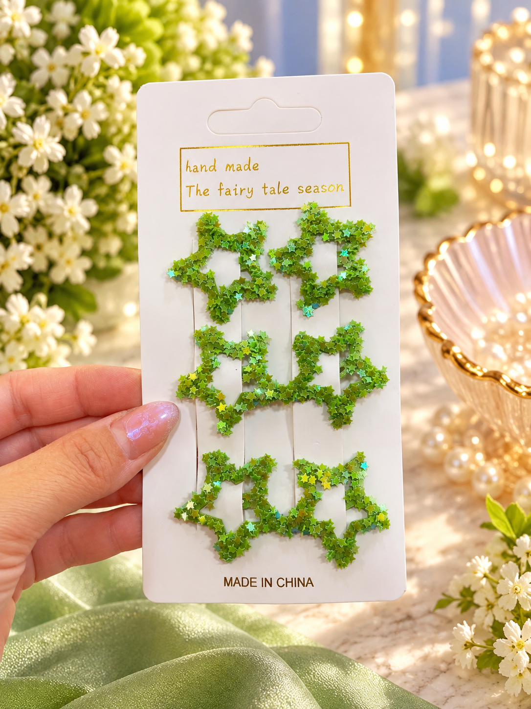 Girls’ Glitter Star Hair Clips – 6-Piece Set