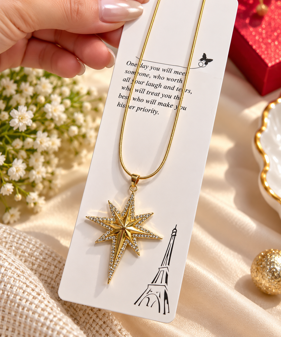 Gold Starburst Pendant Necklace – Elegant Statement Jewelry