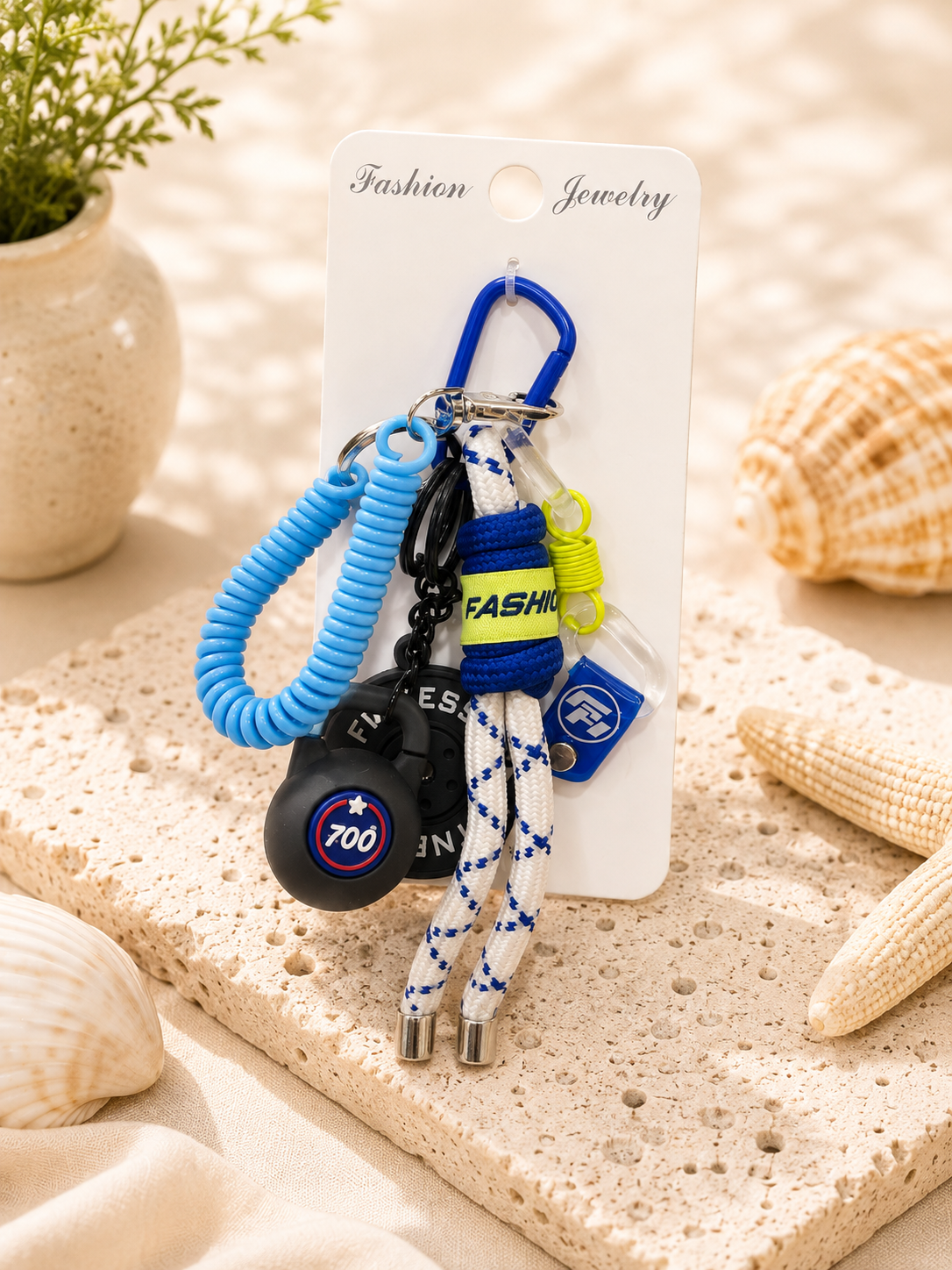 Trendy Multi-Charm Rope Keychain – Fashion Jewelry