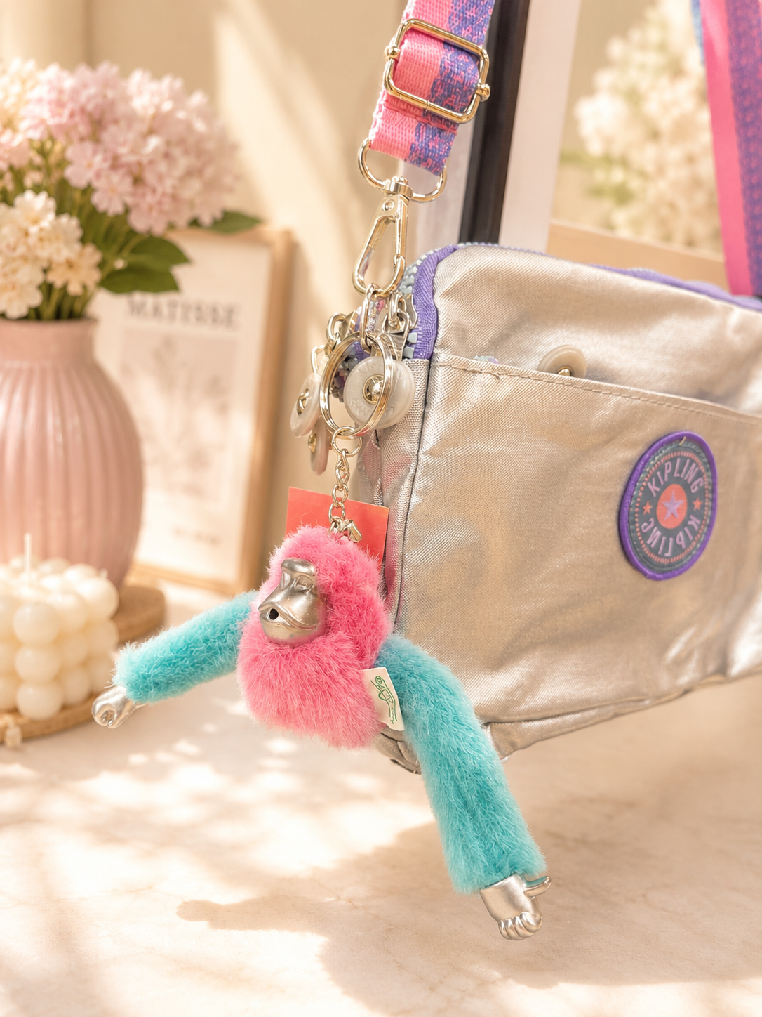 Metallic Crossbody Bag with 4 Zipper Compa