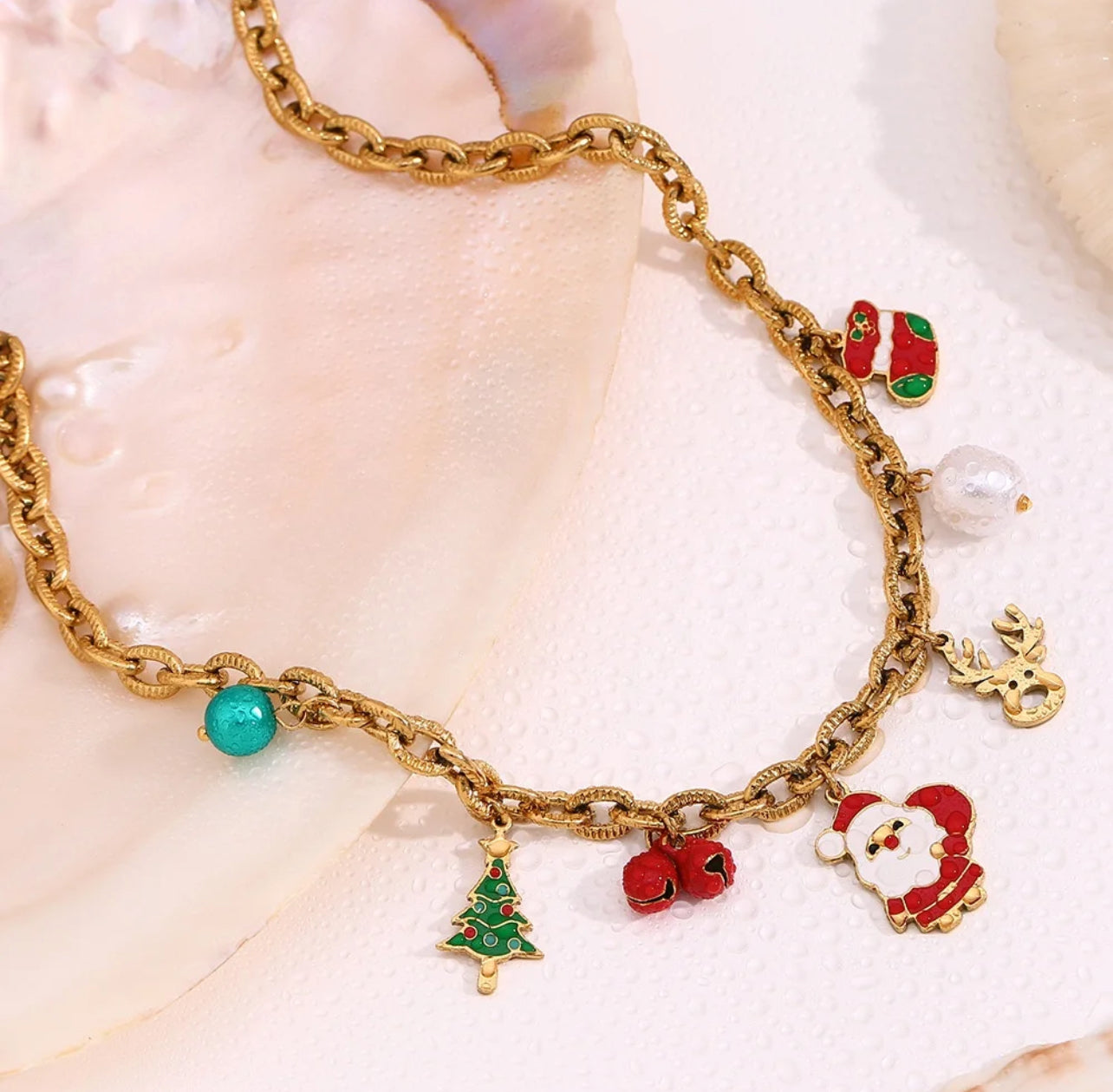 316L Stainless Steel Santa Reindeer P.endant Necklace For Women Fashion Dangle Neck Chain Jewelry Lady Christmas Gifts