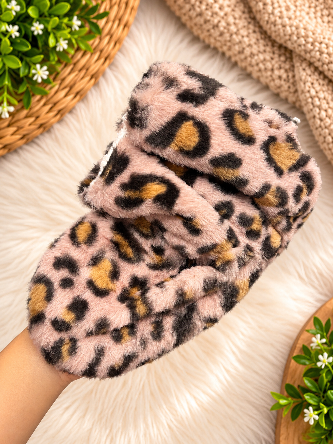 Women’s Plush Leopard Print Fuzzy Socks – Non-Slip Cozy Home Socks - Free Size