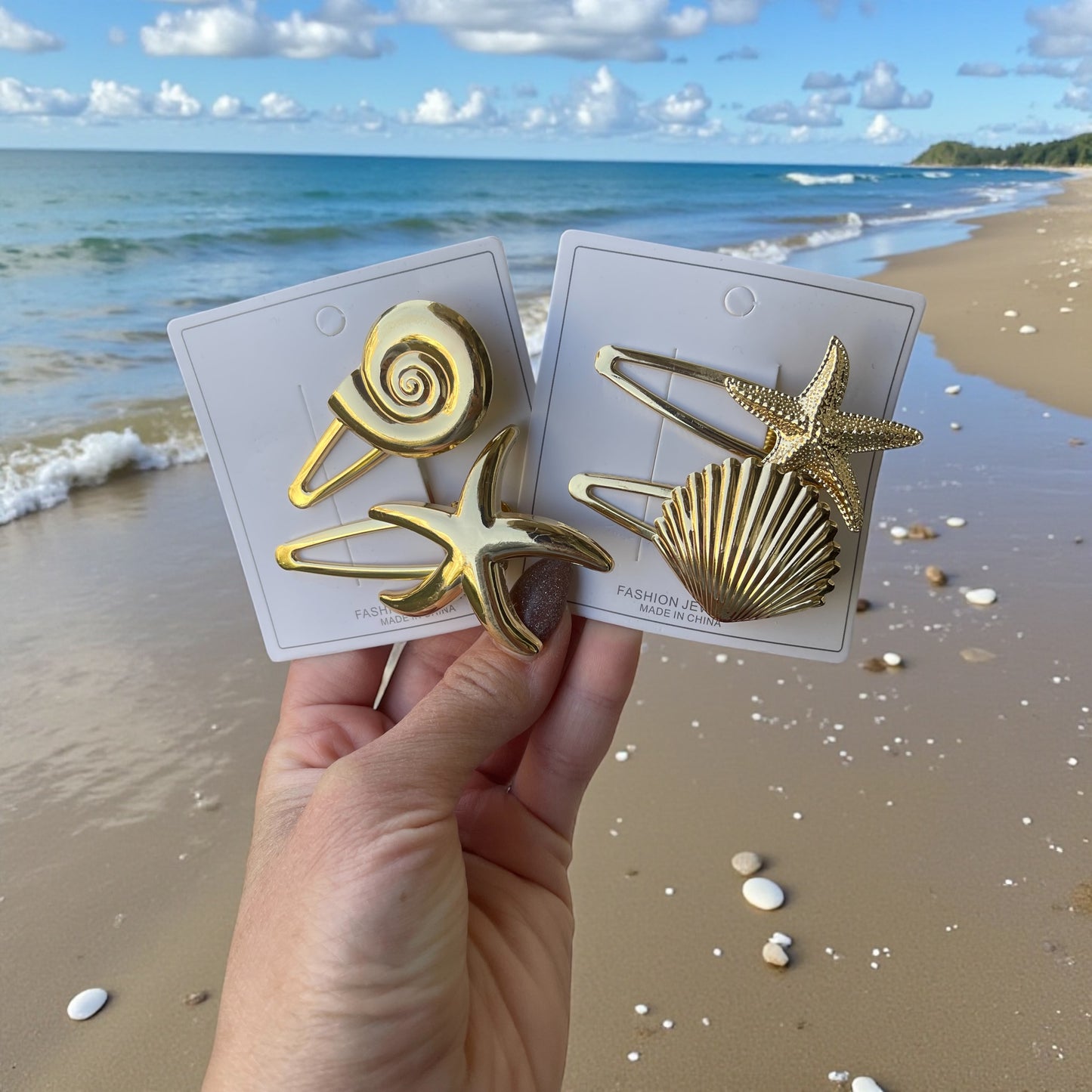 ✨ Coastal Gold Hair Clips – Sea-Inspired Elegance for Every Look - 2Pcs Shell Hair Clips Set