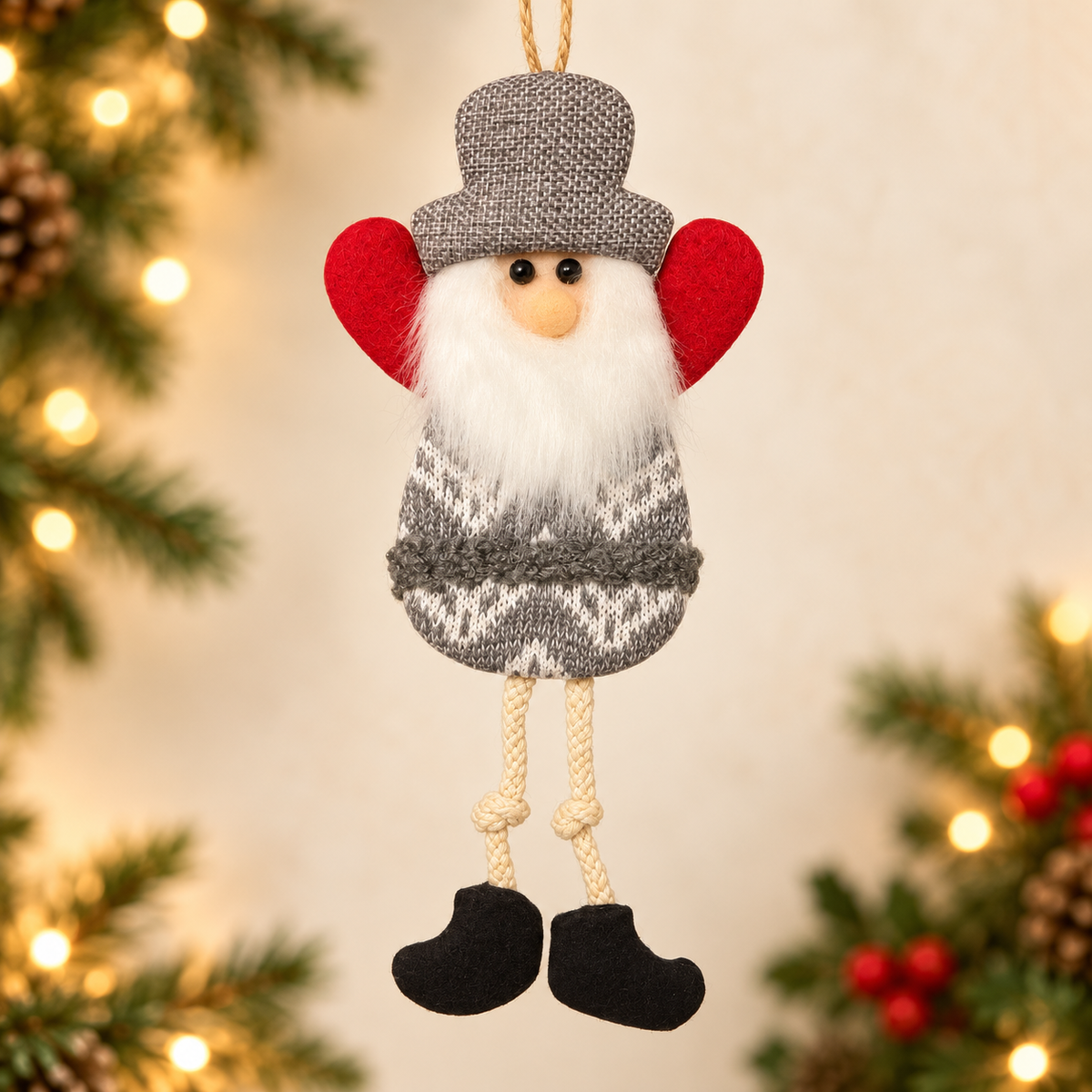 Christmas Gnome Door Hanger – Grey & Red Festive Decoration