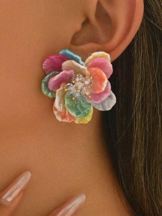 SHEin 1Pair Minimalist Cute Acrylic Floral Earrings For Women (Random Petal Color)