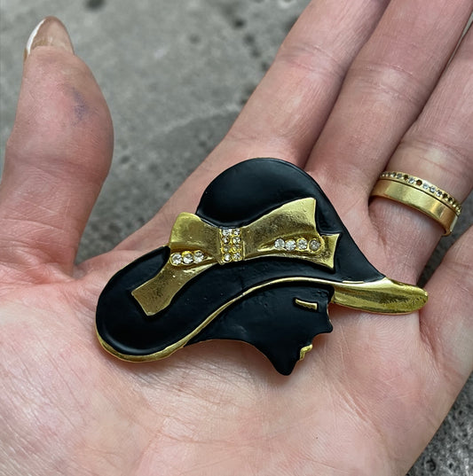 Midnight Elegance Lady Hat Brooch