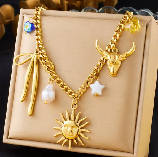 Vintage Eyes of Demon Necklace Delicate Tropical Style Ocean  Necklace Trendy Metal Chain Multilayer Pearl Necklace Lady