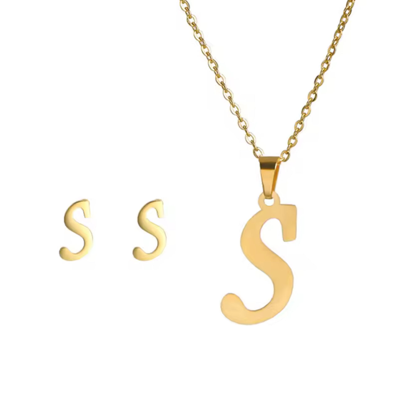 Fashion Stainless Steel Alphabet Initial Necklace 26 English Letter Earrings Necklace For Women Set Personalize Jewelry Gift