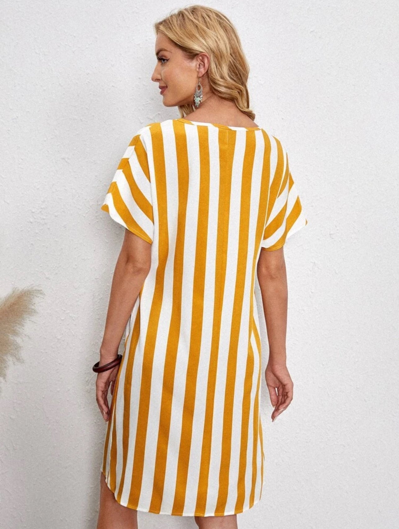 SHEIN Striped Tie Front A Line Summer Dress - XL