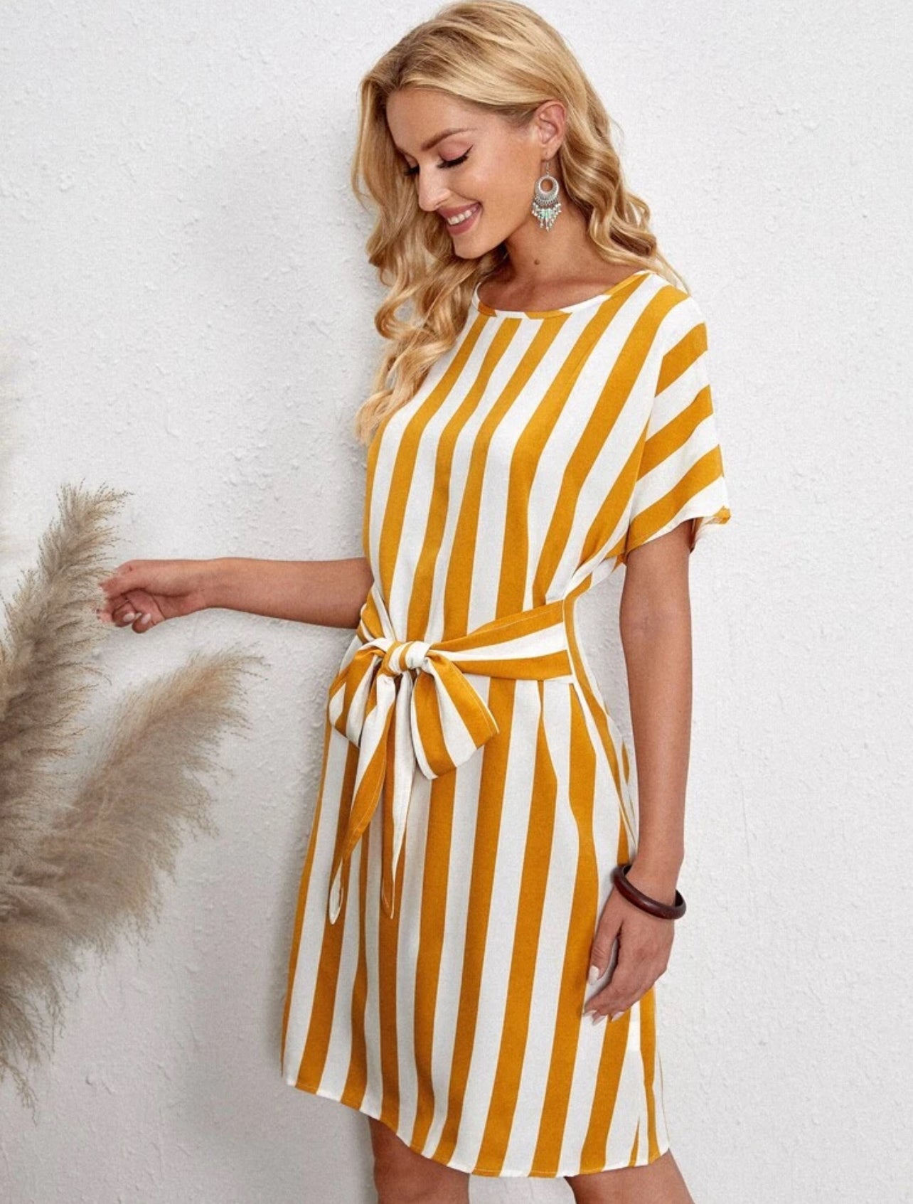 SHEIN Striped Tie Front A Line Summer Dress - XL