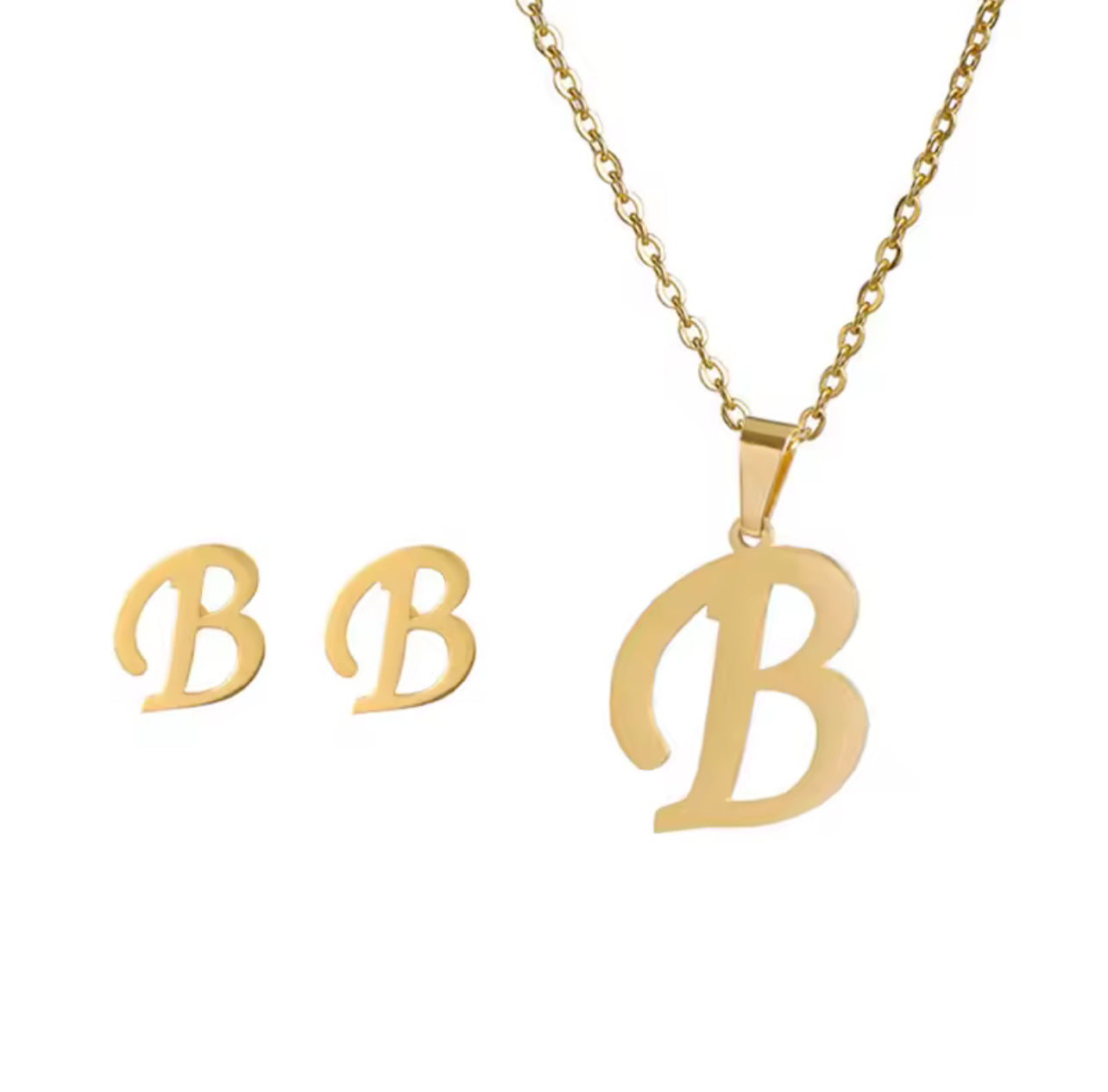 Fashion Stainless Steel Alphabet Initial Necklace 26 English Letter Earrings Necklace For Women Set Personalize Jewelry Gift