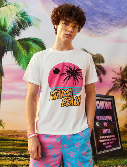 SHEIN ROMWE MEN Guys Tropical Letter Graphic Tee - XL