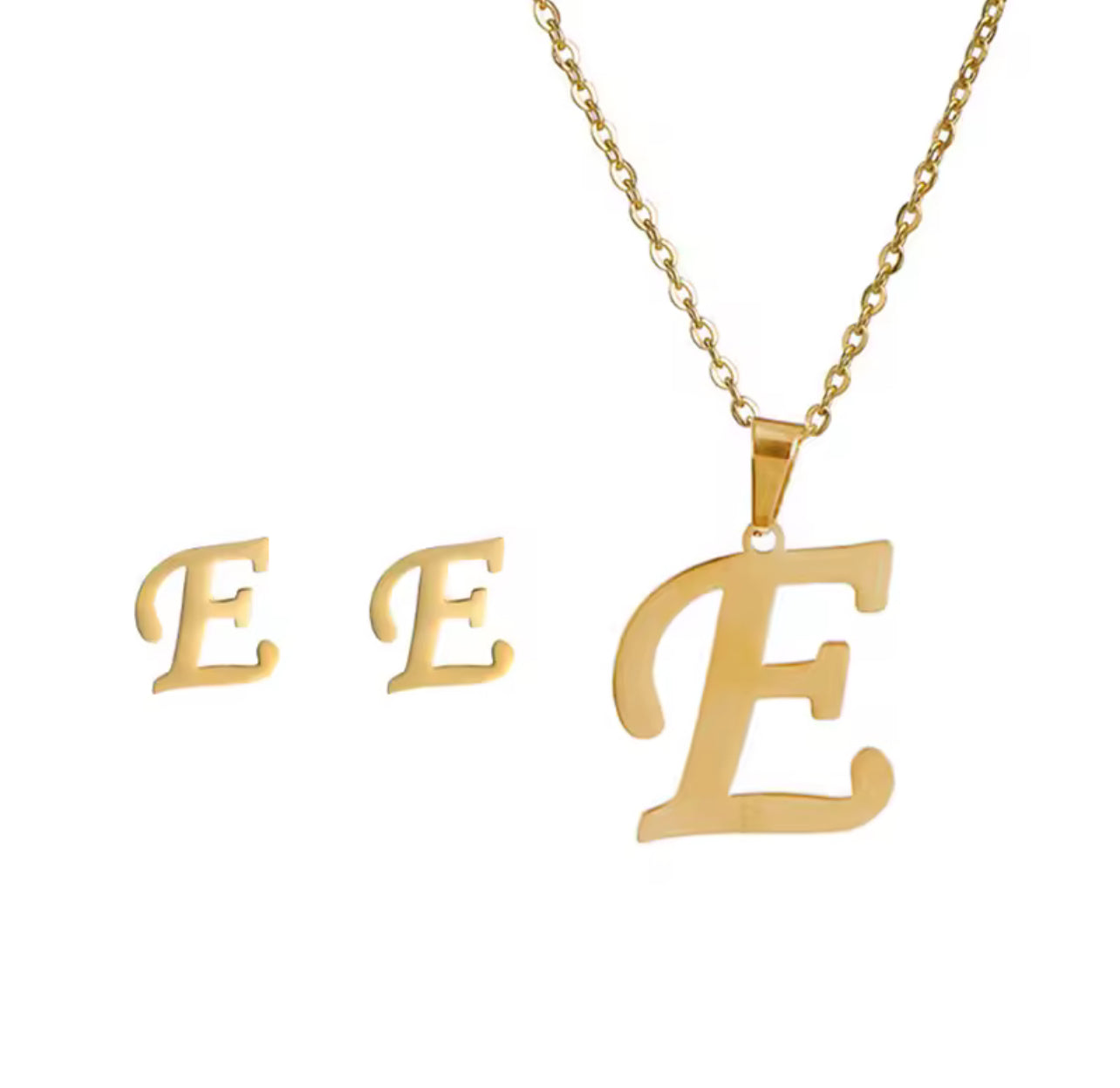 Fashion Stainless Steel Alphabet Initial Necklace 26 English Letter Earrings Necklace For Women Set Personalize Jewelry Gift