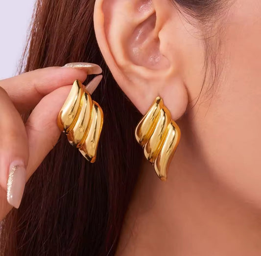 Trendy Stainless Steel Texture Geometric Stud Earrings for Women Smooth Wing Arrow Water Drop Metal Earrings Waterproof Jewelry