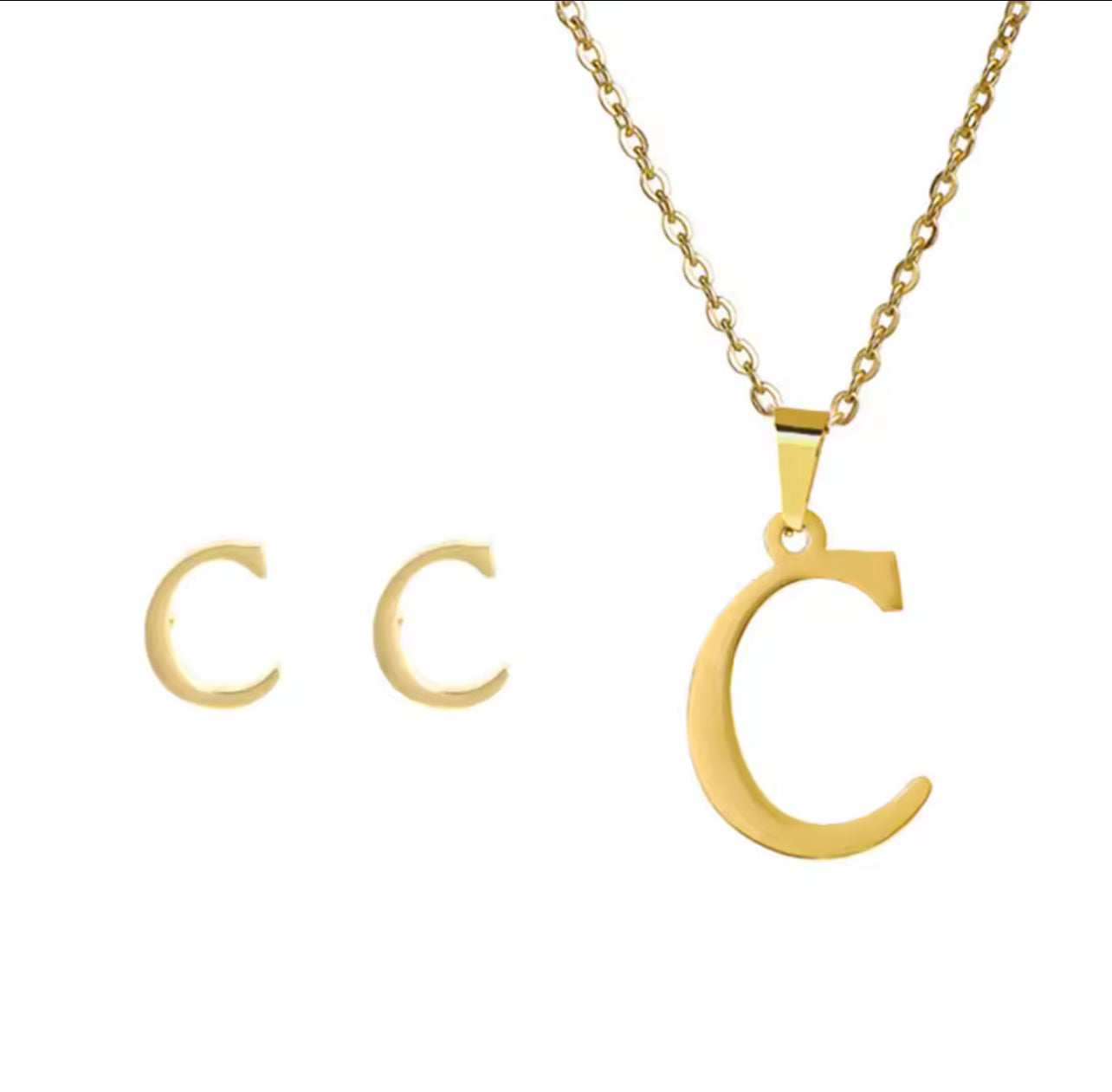 Fashion Stainless Steel Alphabet Initial Necklace 26 English Letter Earrings Necklace For Women Set Personalize Jewelry Gift