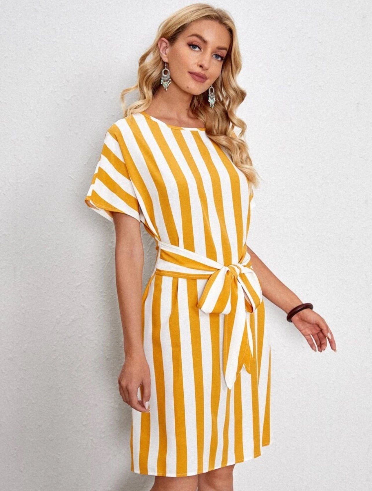 SHEIN Striped Tie Front A Line Summer Dress - XL