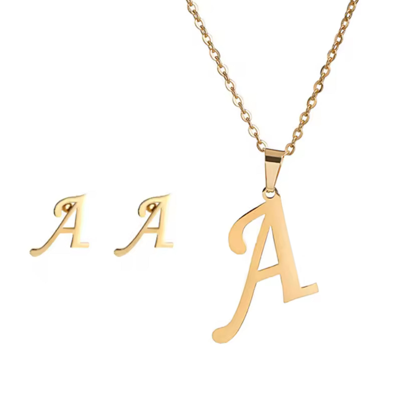Fashion Stainless Steel Alphabet Initial Necklace 26 English Letter Earrings Necklace For Women Set Personalize Jewelry Gift