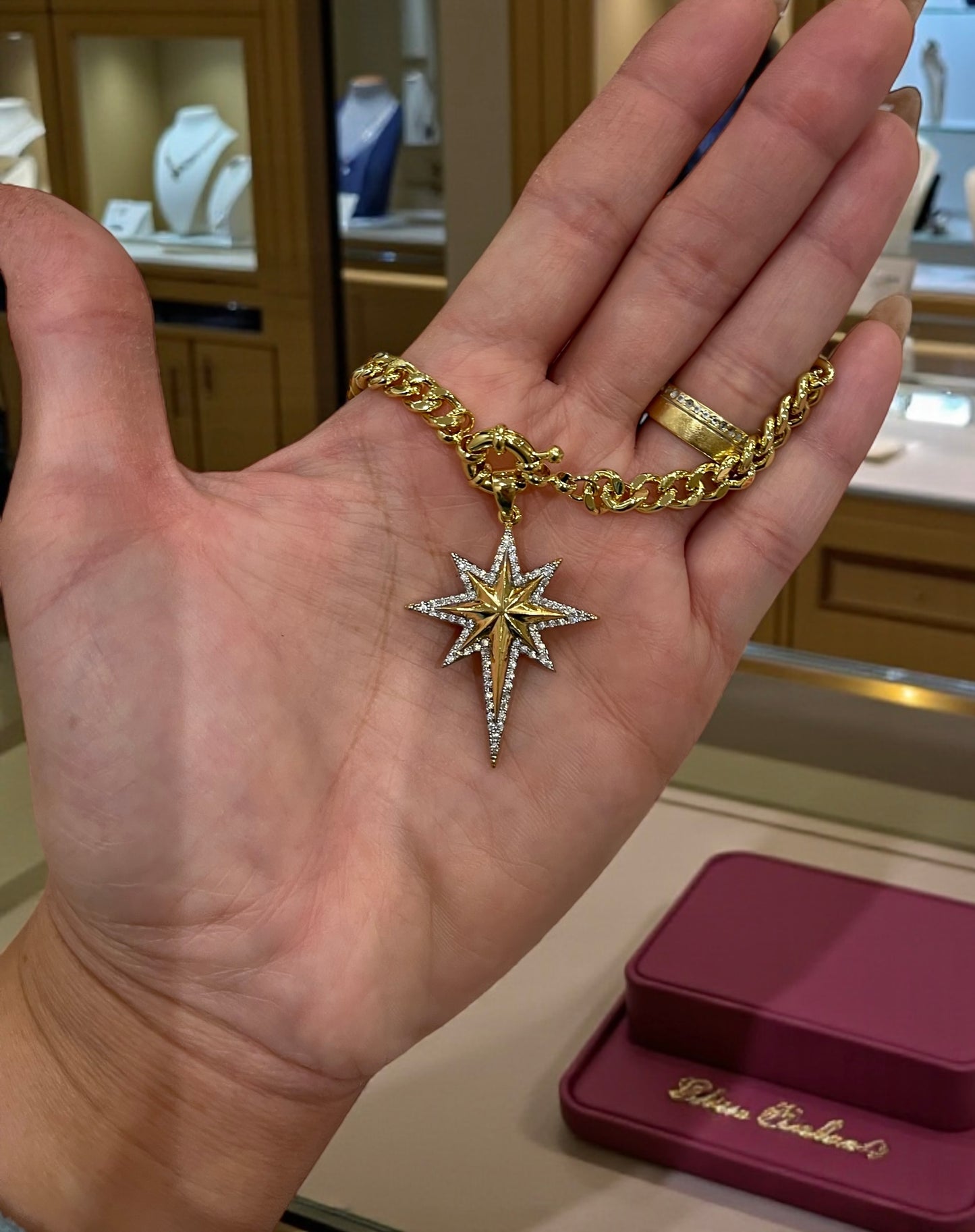 Gold Star Pendant Necklace with Cuban Link Chain