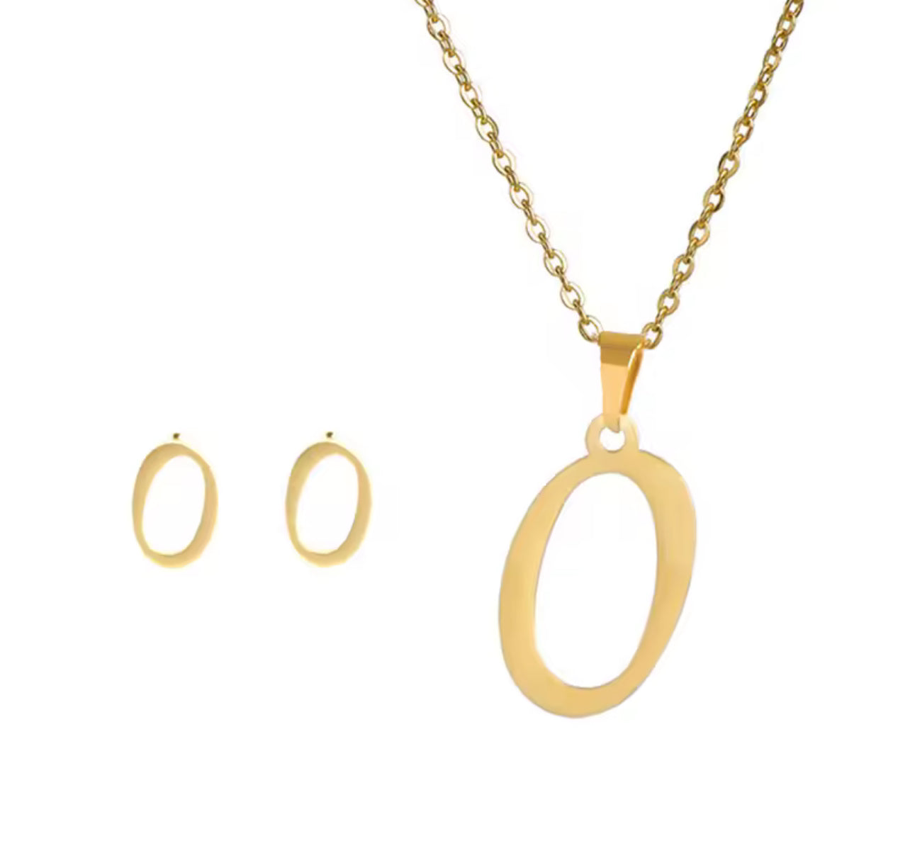 Fashion Stainless Steel Alphabet Initial Necklace 26 English Letter Earrings Necklace For Women Set Personalize Jewelry Gift