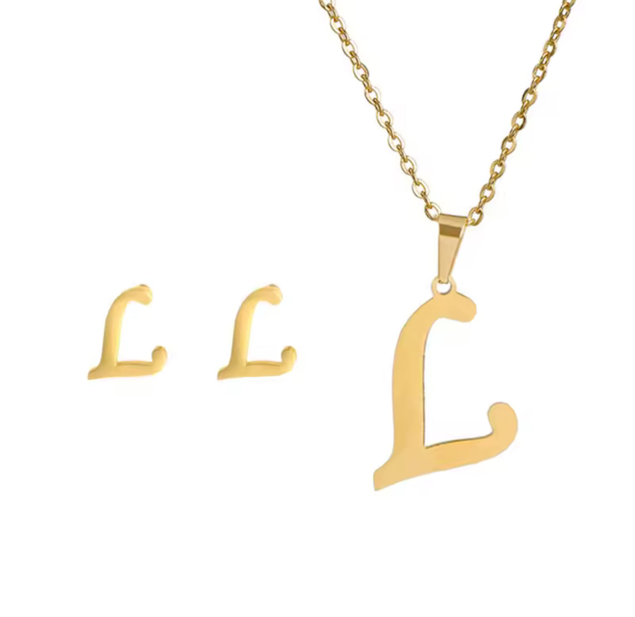 Fashion Stainless Steel Alphabet Initial Necklace 26 English Letter Earrings Necklace For Women Set Personalize Jewelry Gift