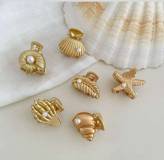 2Pcs Creative Mini trending Starfish Shell Hair Claw New Fashion Gold Metal Shark Clip for Women Hair Accessories