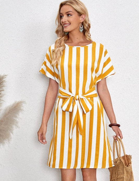 SHEIN Striped Tie Front A Line Summer Dress - XL