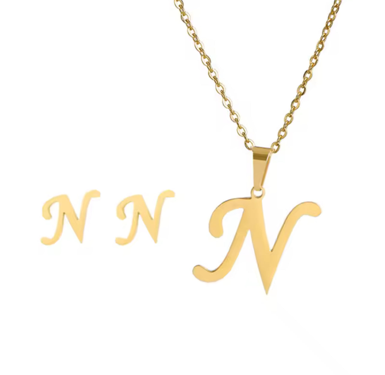 Fashion Stainless Steel Alphabet Initial Necklace 26 English Letter Earrings Necklace For Women Set Personalize Jewelry Gift