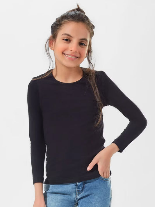 Mesery Girls Top - Black Long Sleeves - Solid - Casual Athletic - Polyester/100% - Pull-On - Girls, Children, Everyday Use -12 Years