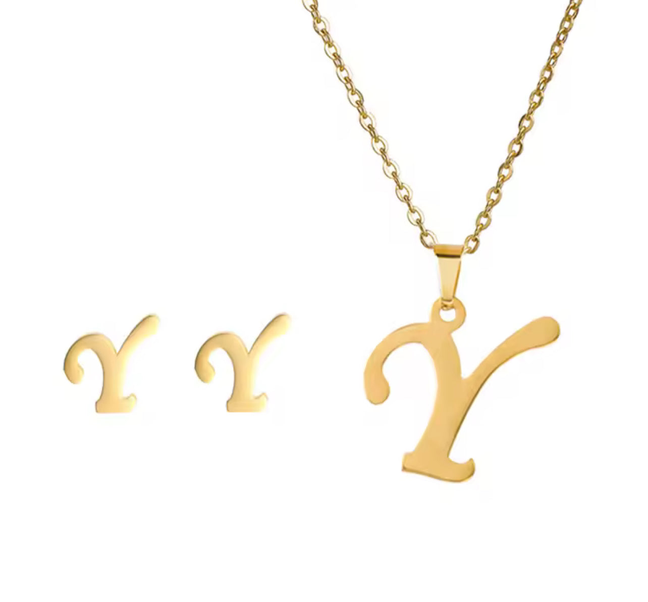 Fashion Stainless Steel Alphabet Initial Necklace 26 English Letter Earrings Necklace For Women Set Personalize Jewelry Gift
