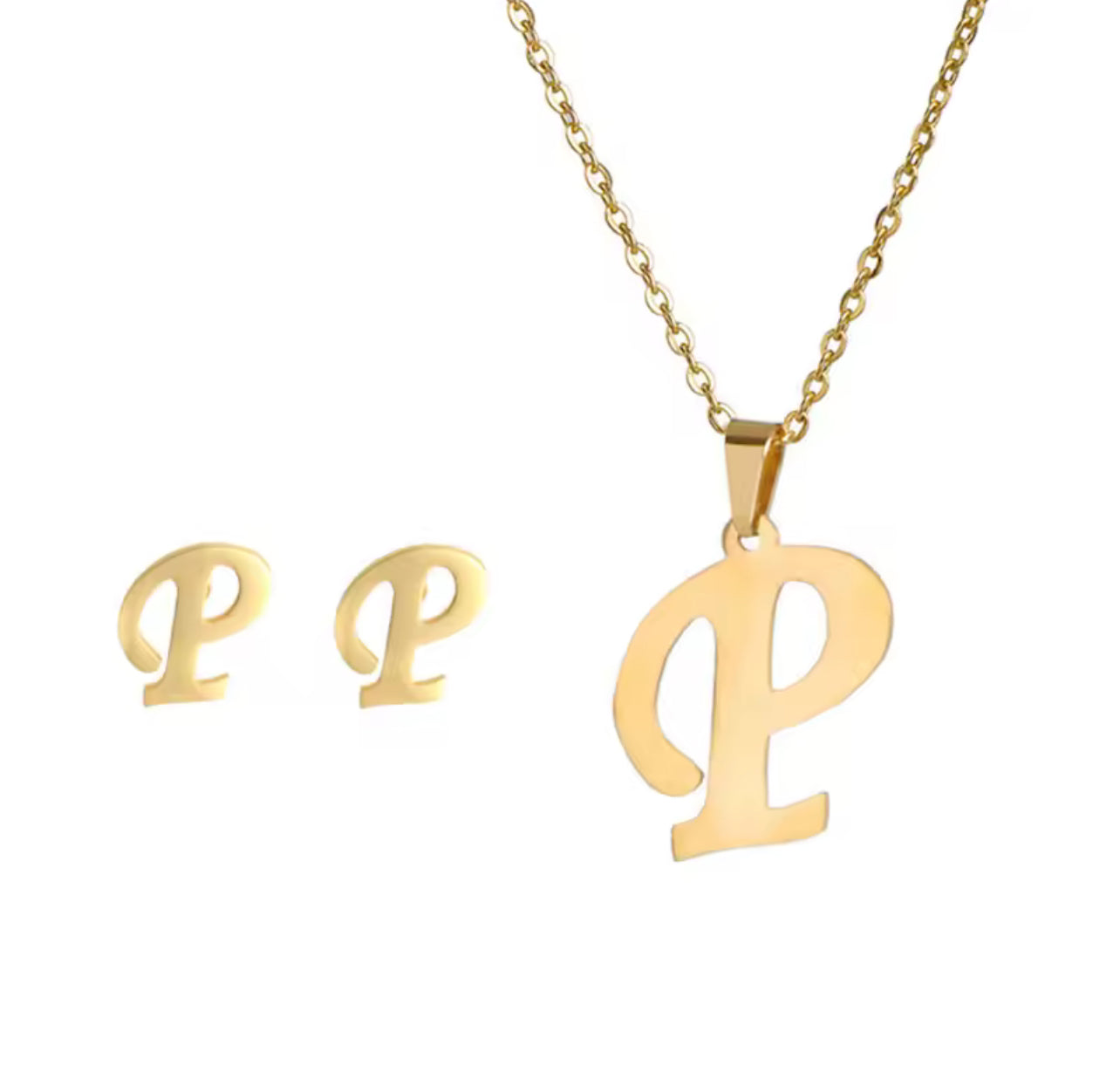 Fashion Stainless Steel Alphabet Initial Necklace 26 English Letter Earrings Necklace For Women Set Personalize Jewelry Gift