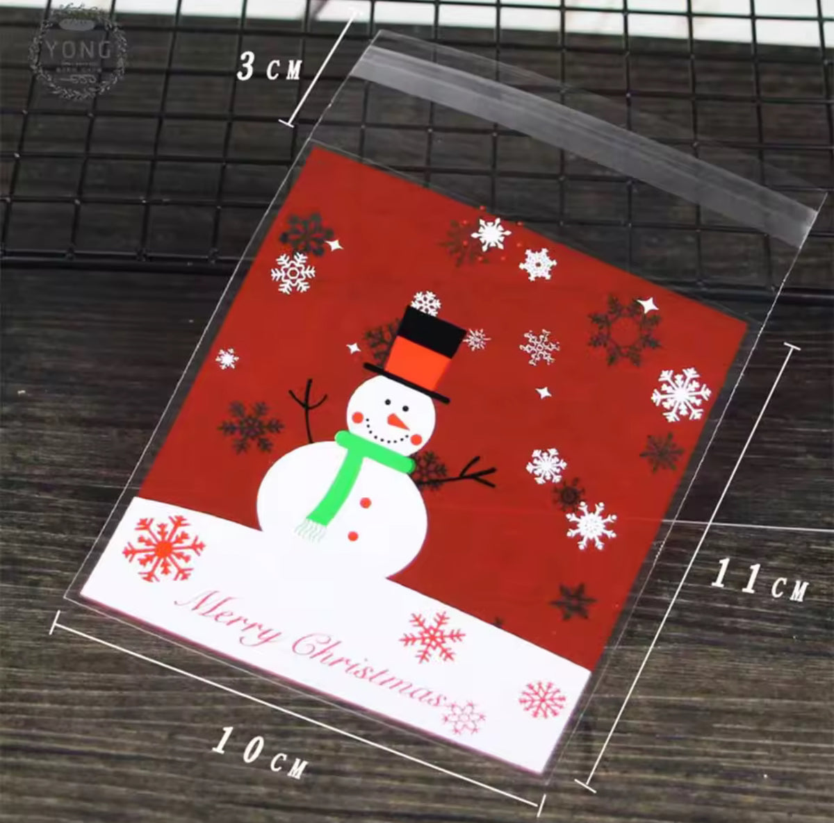 100Pcs Christmas Santa Claus self adhesive clear cookies bag