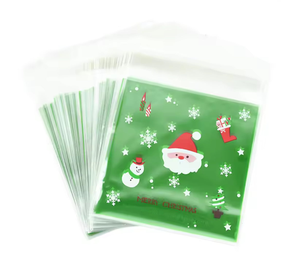 100Pcs Christmas Santa Claus self adhesive clear cookies bag