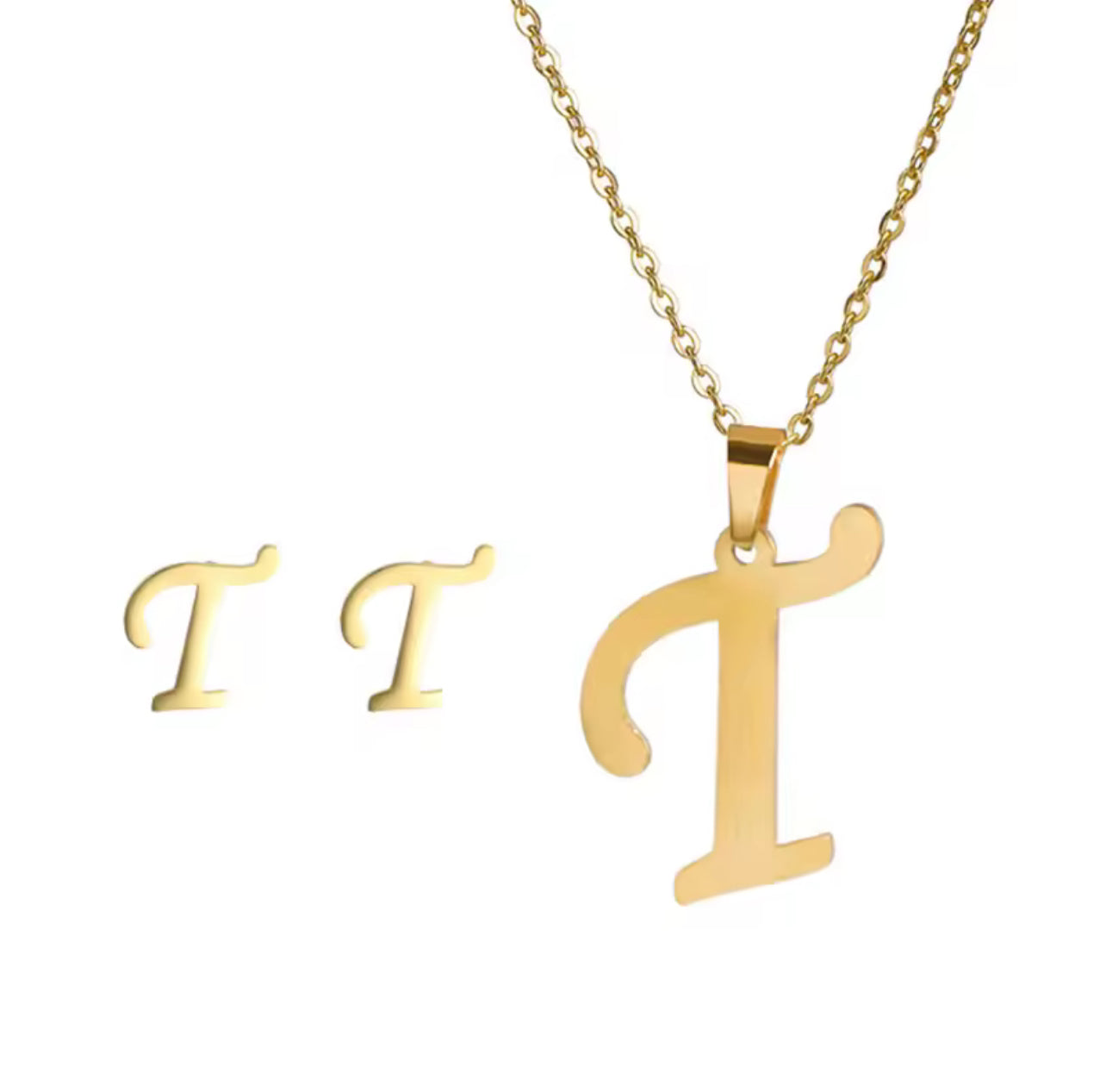 Fashion Stainless Steel Alphabet Initial Necklace 26 English Letter Earrings Necklace For Women Set Personalize Jewelry Gift