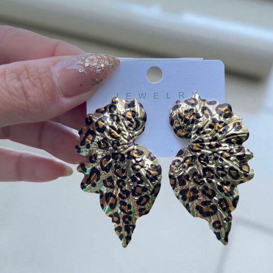 Leaf Art Leopard Print Stud Earrings