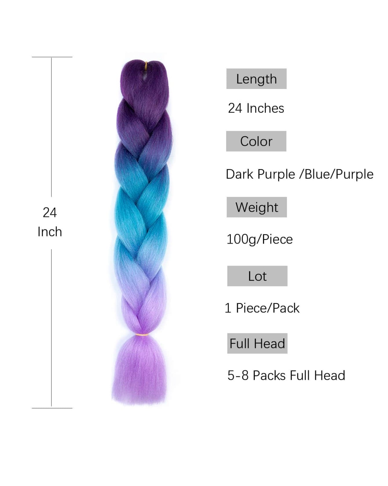 SHEIN Braiding Hair Extensions For Women 100g/Pack 24Inch High Temperature Ombre Jumbo Synthetic Braiding Hair For Twist Crochet Braids