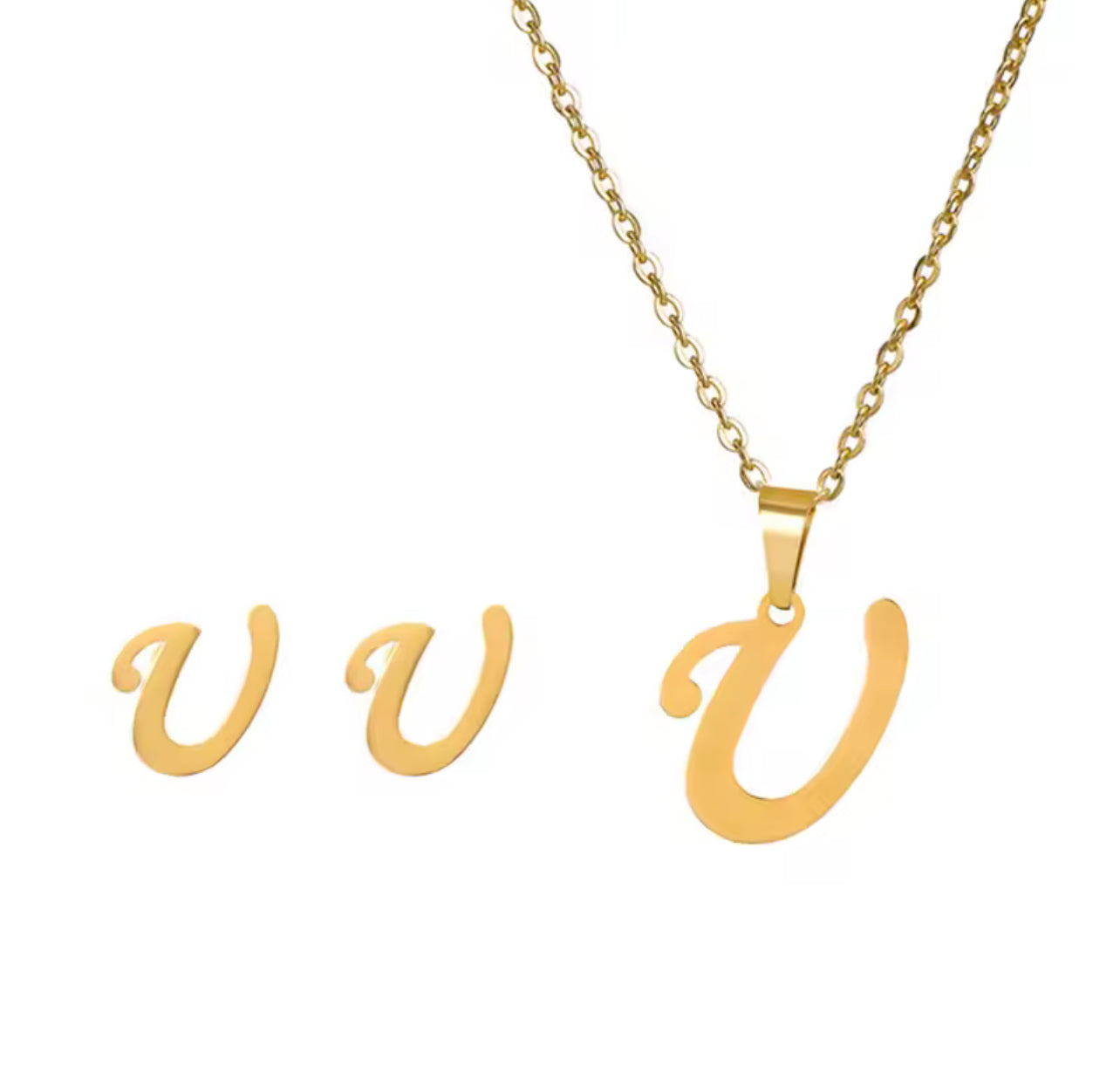 Fashion Stainless Steel Alphabet Initial Necklace 26 English Letter Earrings Necklace For Women Set Personalize Jewelry Gift