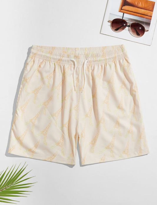 SHEIN Manfinity Men Eiffel Tower Print Drawstring Waist Shorts - XL
